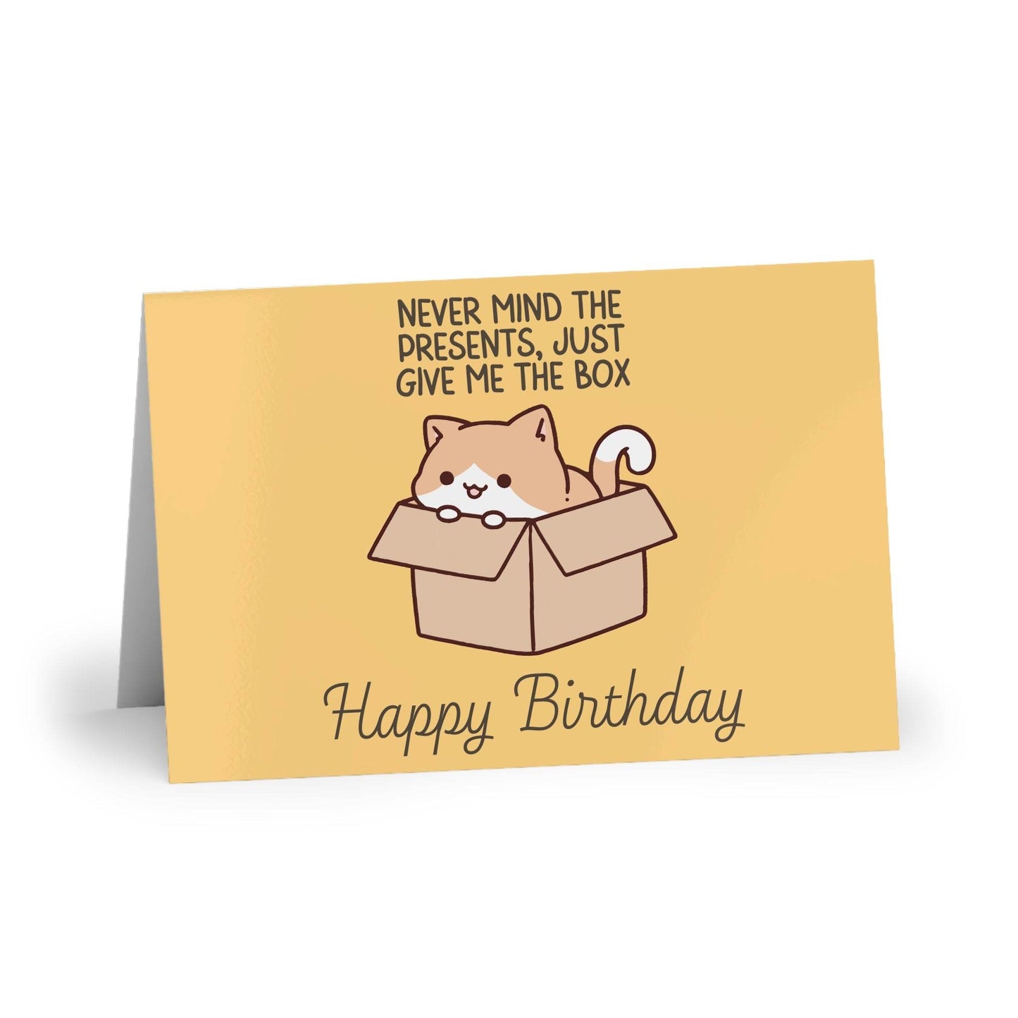 The Dreamer's Bookshop Cute "Give me the box" Cat Birthday Card - The Dreamer's Bookshop.