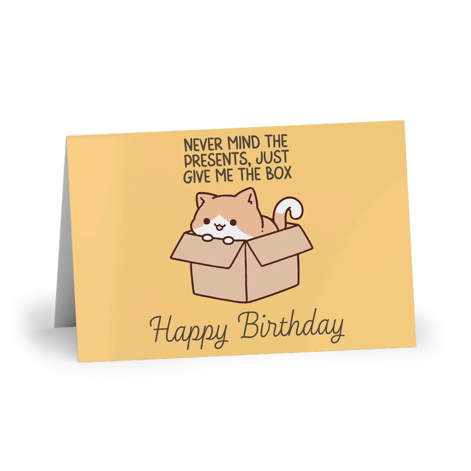 The Dreamer's Bookshop Cute "Give me the box" Cat Birthday Card - The Dreamer's Bookshop.