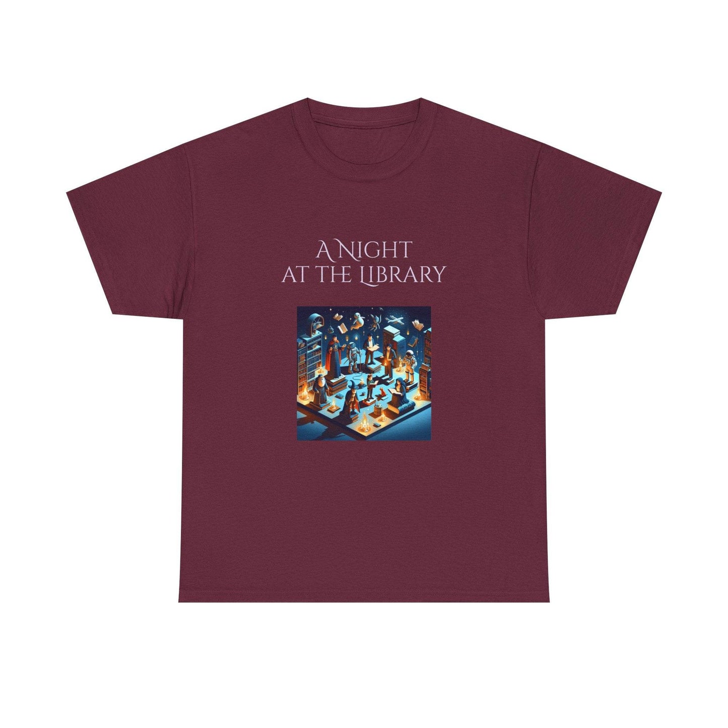 Night at the Library - A Unisex Heavy Cotton Tee - Perfect Gift for Book Lovers - The Dreamer's Bookshop.