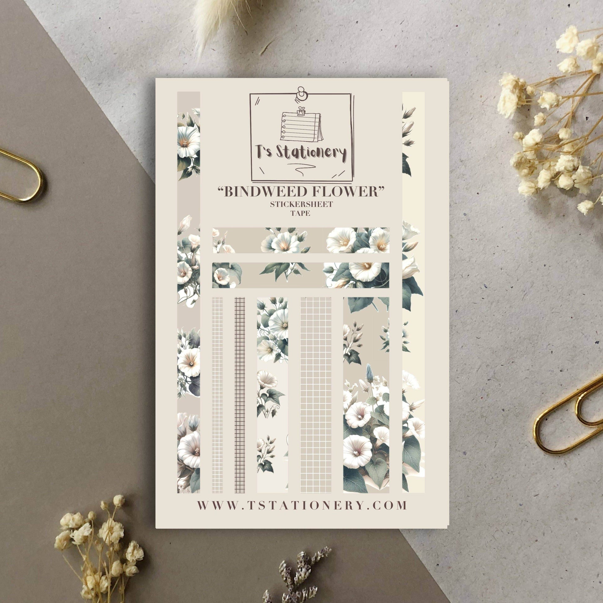 T's Stationery - Stickerveltape „Bindweed Flower” - The Dreamer's Bookshop.