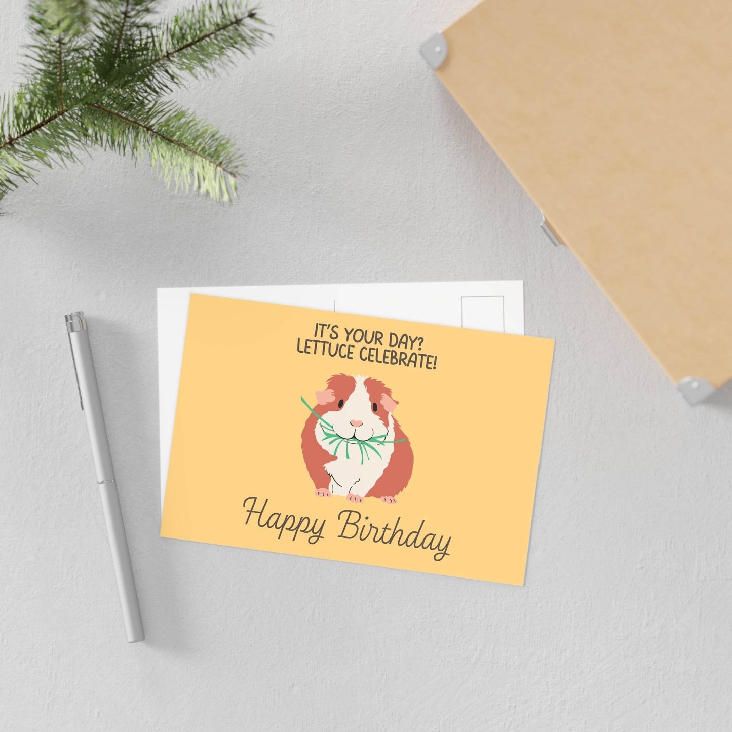 The Dreamer's Bookshop Cute "Lettuce Celebrate" Guinea Pig Birthday Card - The Dreamer's Bookshop.
