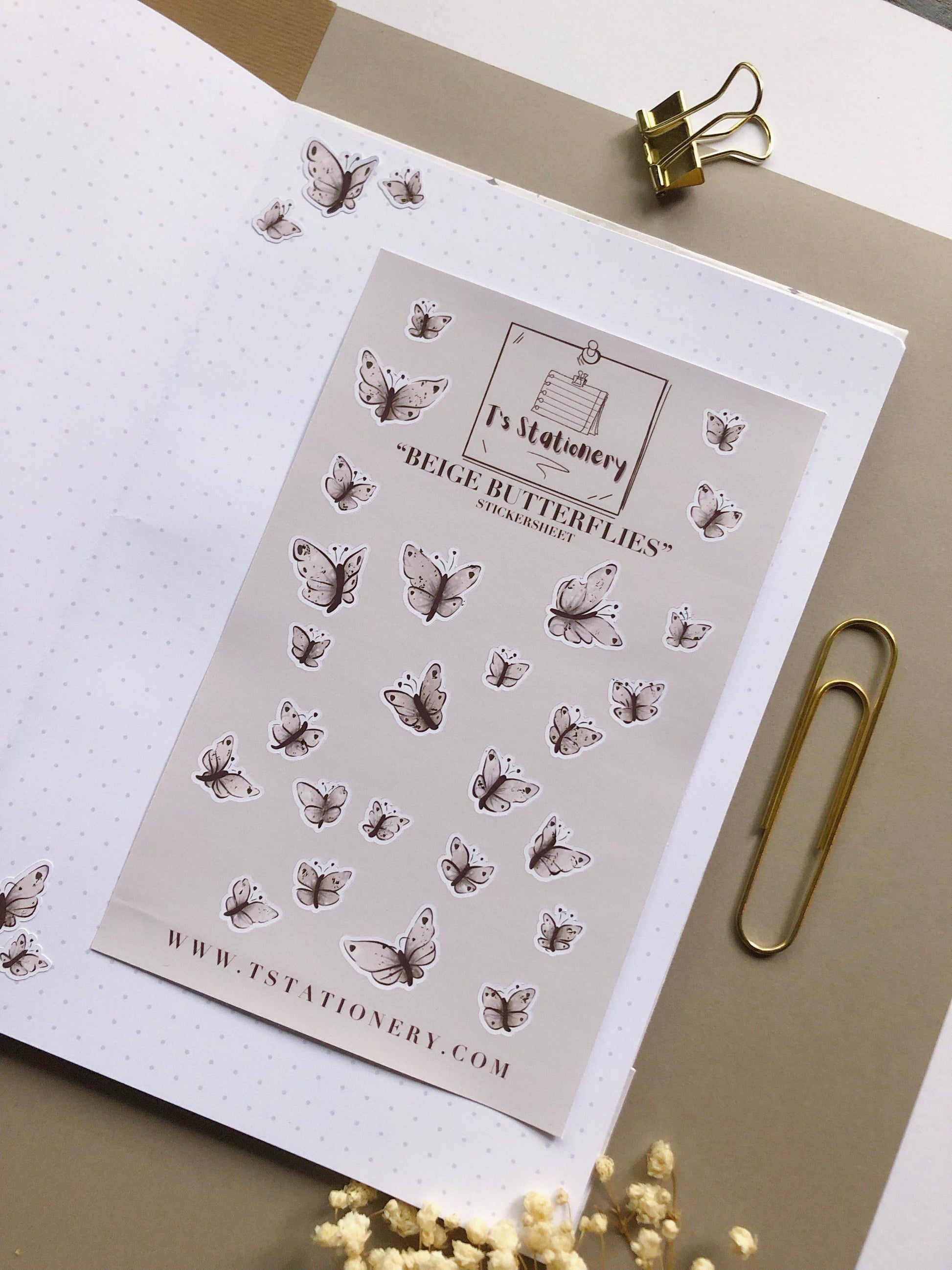 T's Stationery - „Beige en gouden vlinders” - The Dreamer's Bookshop.