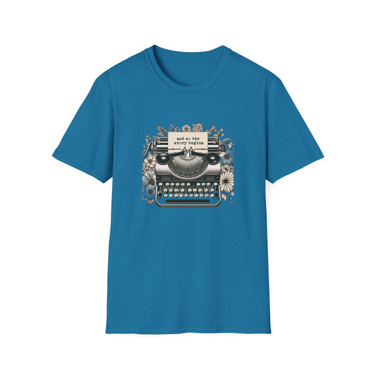 Unisex Softstyle T-Shirt - Vintage Typewriter "Story Begins" Booklover - The Dreamer's Bookshop.