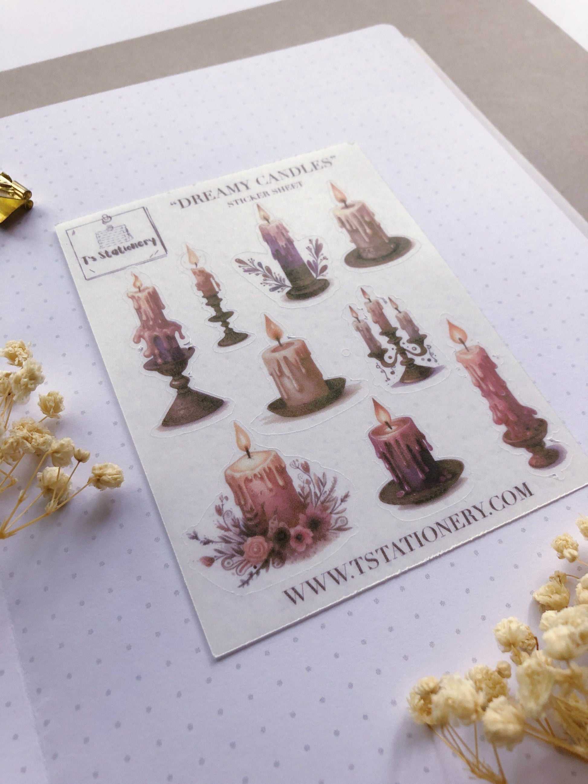 T's Stationery - Washi-stickervel „Dreamy Candles” - The Dreamer's Bookshop.