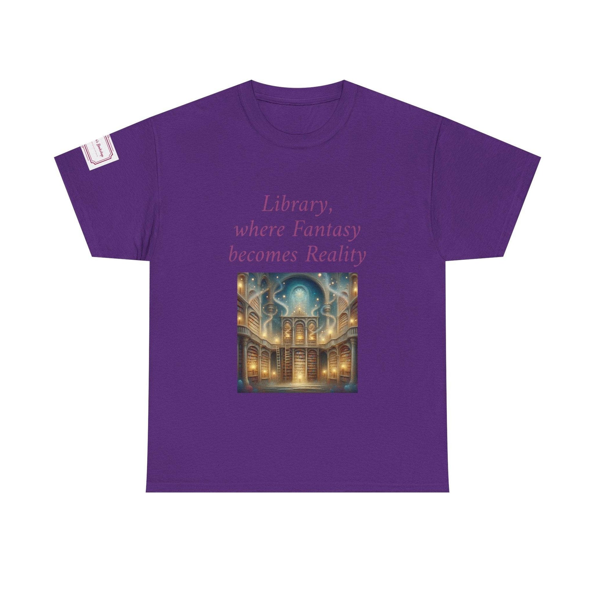 Library, Fantasy, Reality - Graphic Unisex Heavy Cotton Tee - Book Lovers - The Dreamer's Bookshop.