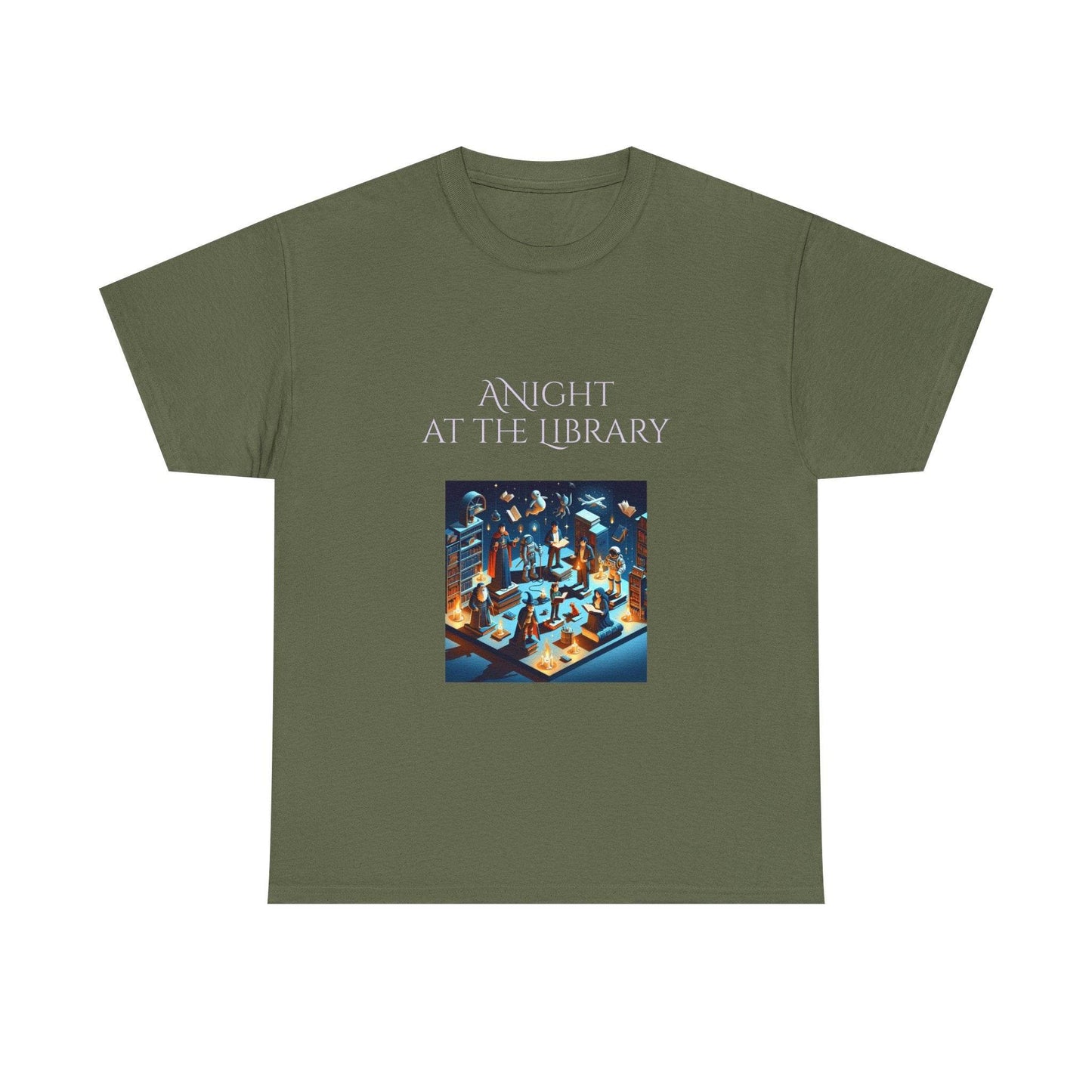 Night at the Library - A Unisex Heavy Cotton Tee - Perfect for Book Lovers - The Dreamer's Bookshop.