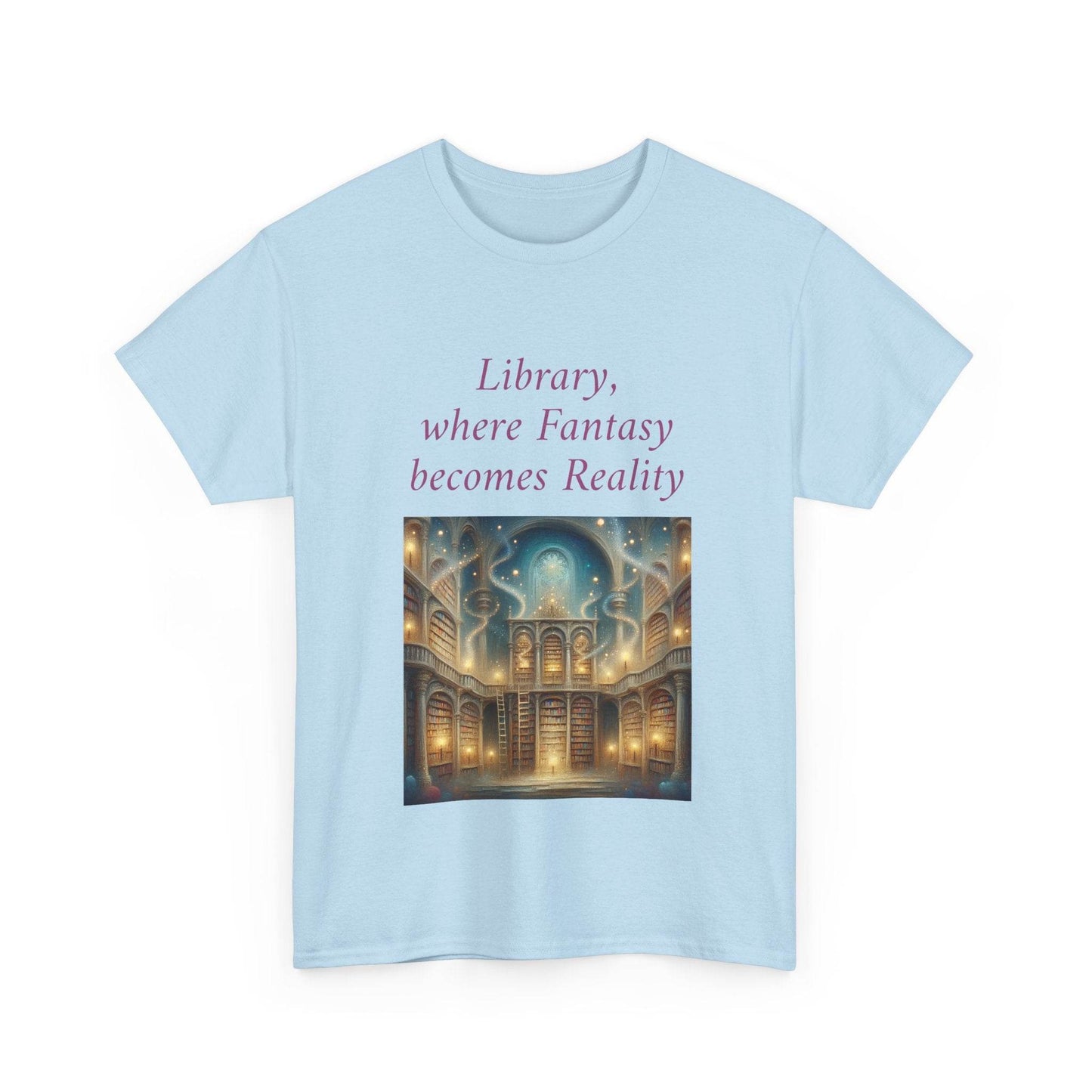 Library, Fantasy, Reality - Unisex Heavy Cotton Tee - Book Lovers - The Dreamer's Bookshop.