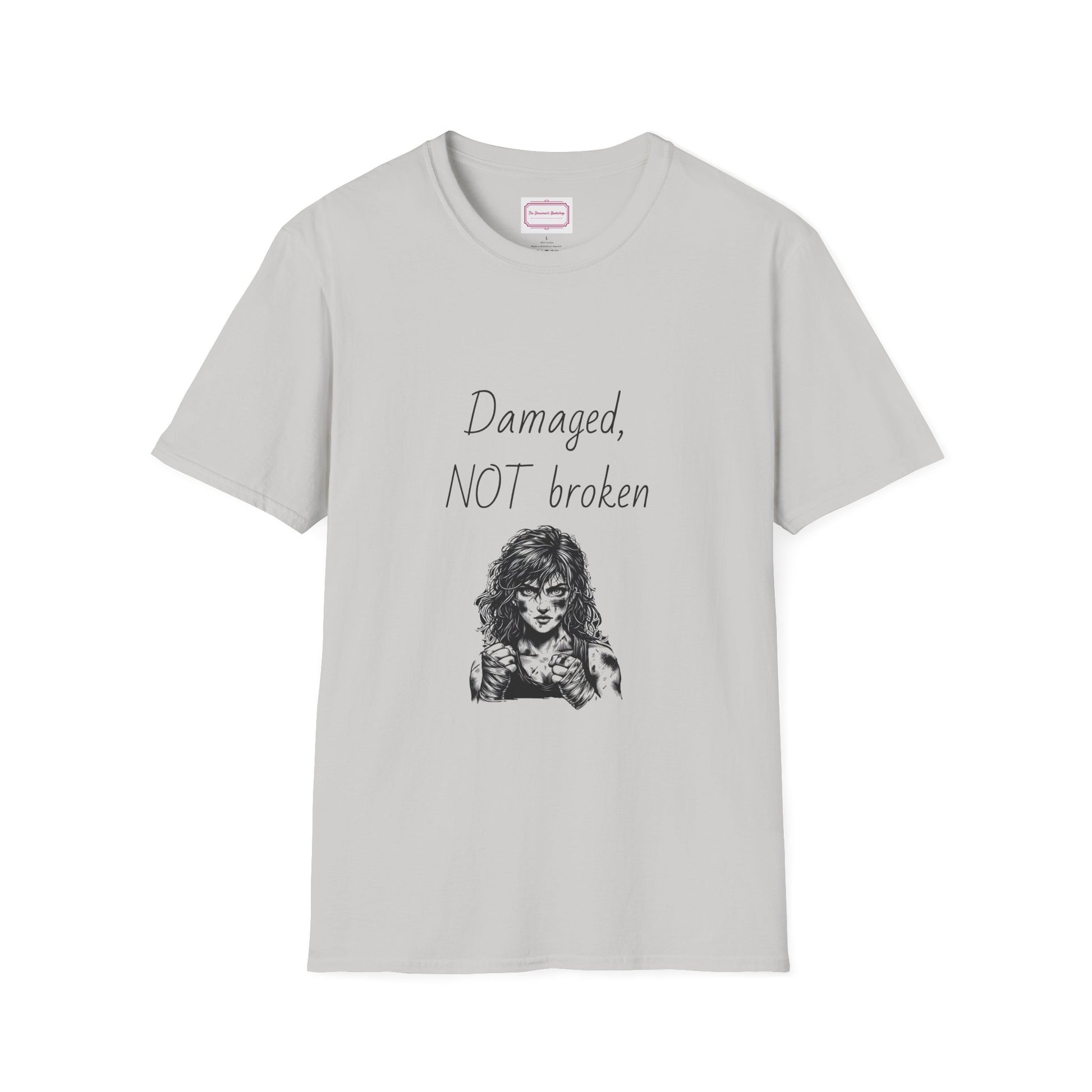Inspirational Unisex Softstyle T-Shirt - "Damaged, NOT broken" - The Dreamer's Bookshop.
