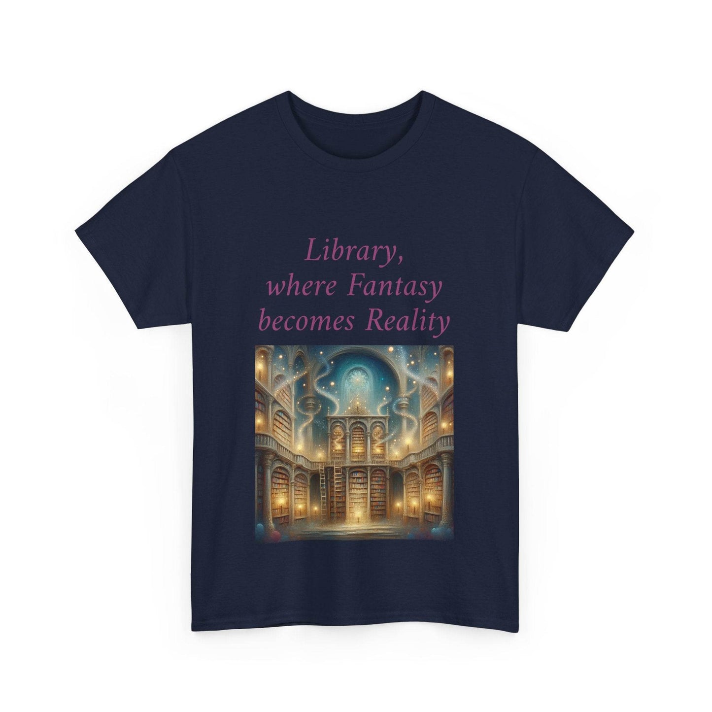 Library, Fantasy, Reality - Unisex Heavy Cotton Tee - Book Lovers - The Dreamer's Bookshop.