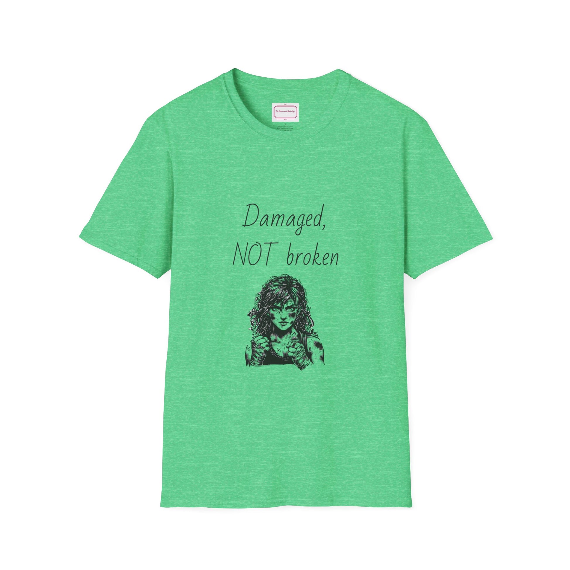 Inspirational Unisex Softstyle T-Shirt - "Damaged, NOT broken" - The Dreamer's Bookshop.
