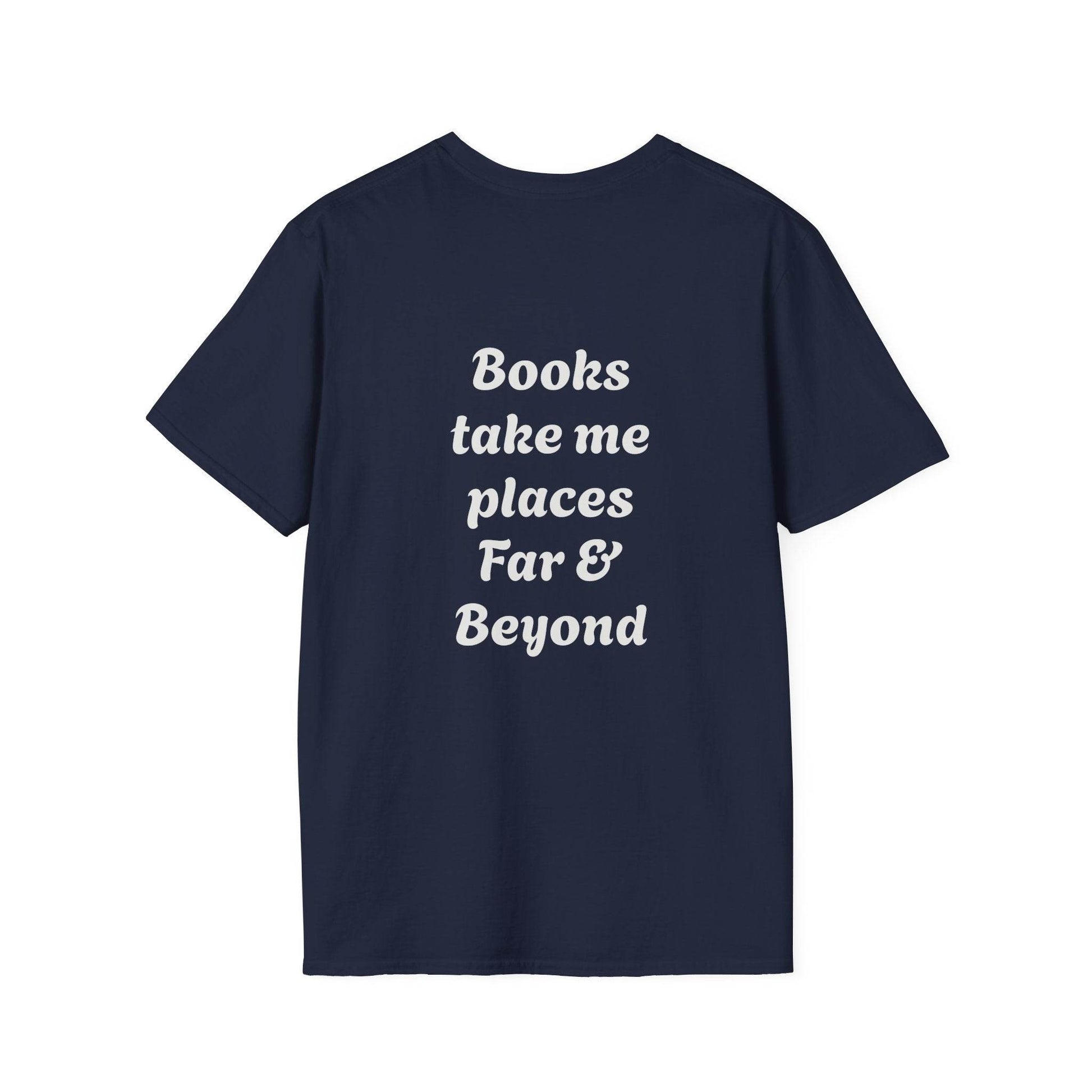 Unisex Softstyle T-Shirt - 'I'm a Traveller of Worlds' & 'Books Take Me Places Far & Beyond' - The Dreamer's Bookshop.