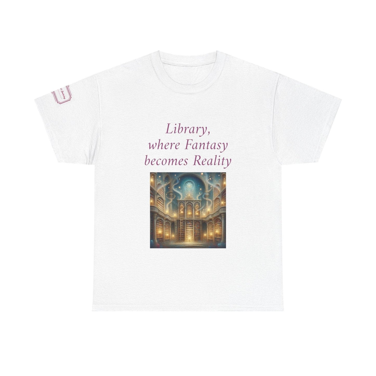 Library, Fantasy, Reality - Graphic Unisex Heavy Cotton Tee - Book Lovers - The Dreamer's Bookshop.