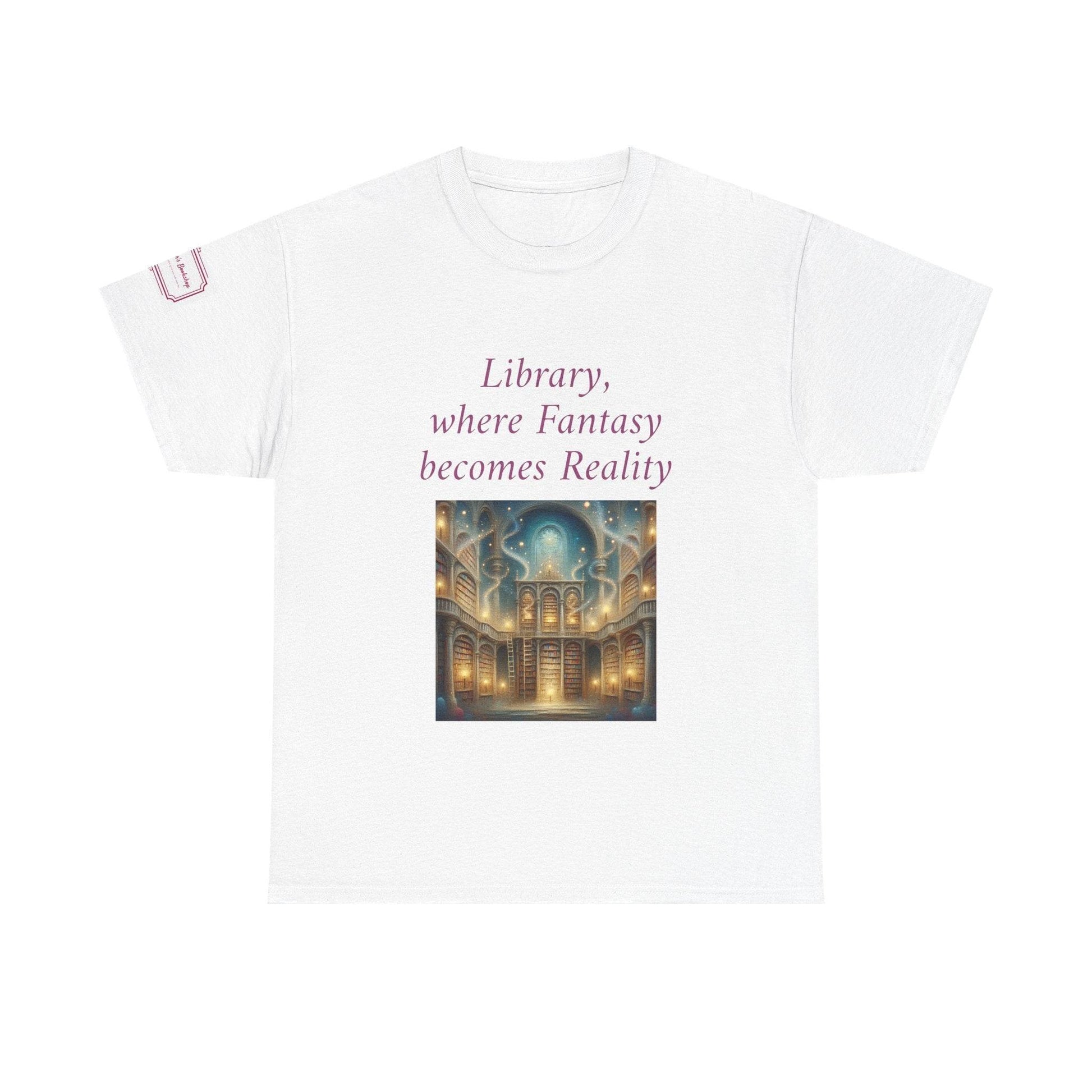 Library, Fantasy, Reality - Graphic Unisex Heavy Cotton Tee - Book Lovers - The Dreamer's Bookshop.