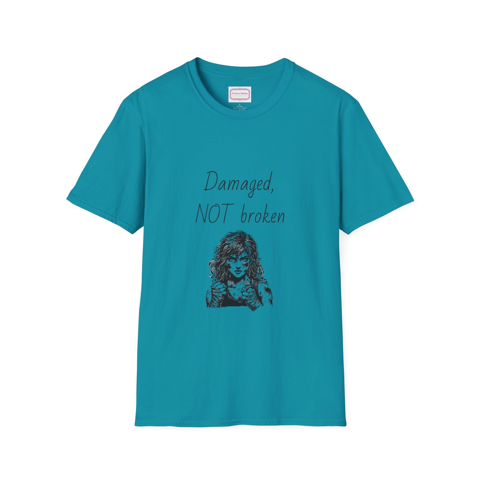 Inspirational Unisex Softstyle T-Shirt - "Damaged, NOT broken" - The Dreamer's Bookshop.