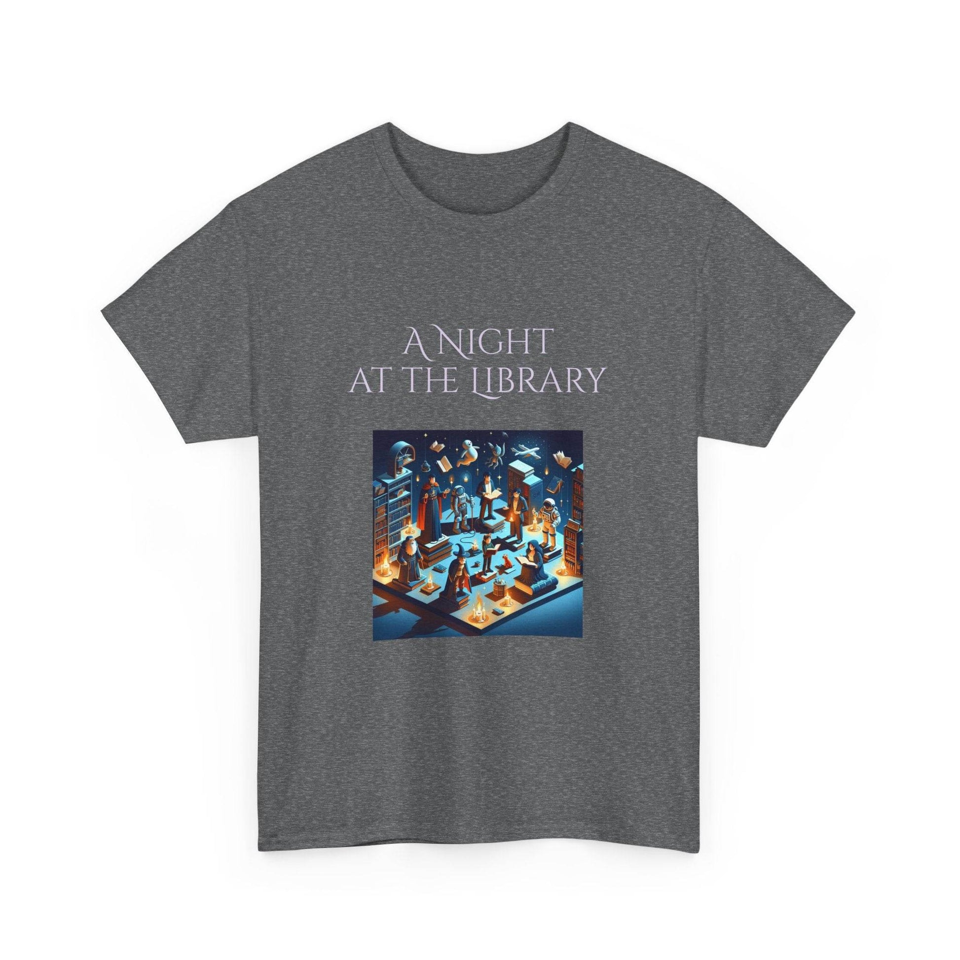 Night at the Library - A Unisex Heavy Cotton Tee - Perfect Gift for Book Lovers - The Dreamer's Bookshop.