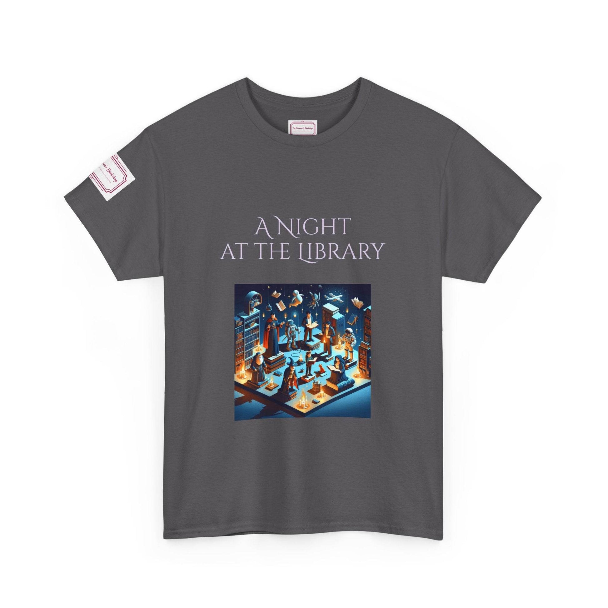 Night at the Library - Unisex Heavy Cotton Tee - Perfect for Book Lovers - The Dreamer's Bookshop.