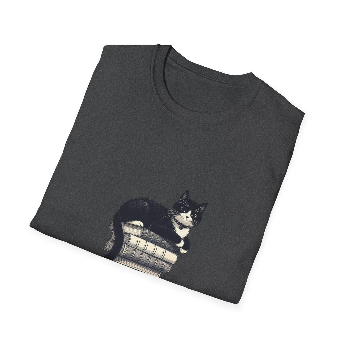 Unisex Softstyle T-Shirt - Vintage Cat Book Stack Bookaddict - The Dreamer's Bookshop.