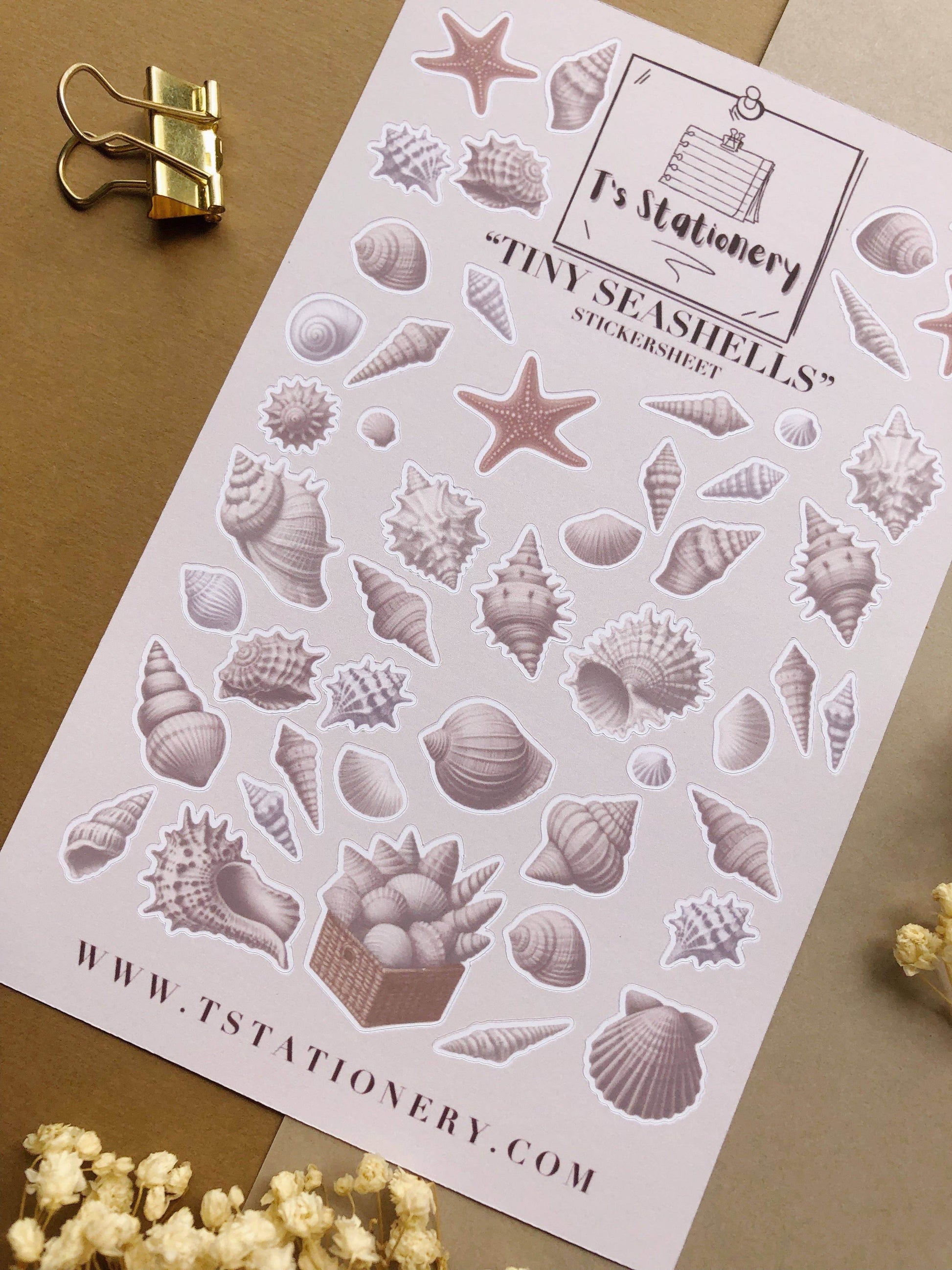 T's Stationery - Stickervel „Tiny Seashells” - The Dreamer's Bookshop.