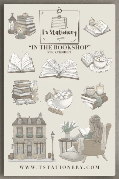 T's Stationery - In The Bookshop - Sticker Sheet - The Dreamer's Bookshop.