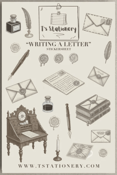 T's Stationery - Writing a Letter - Sticker Sheet (kopie) - The Dreamer's Bookshop.