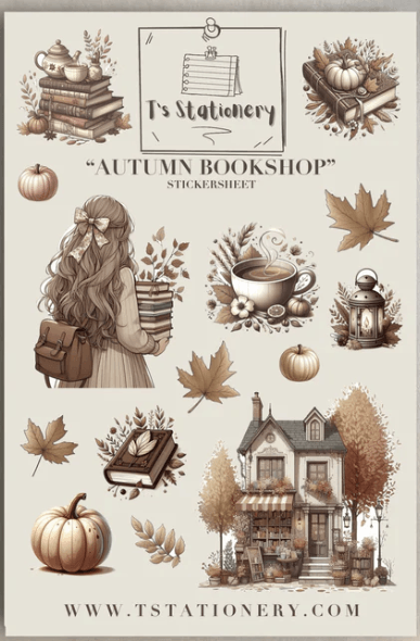 T's Stationery - Autumn Bookshop- Sticker Sheet - The Dreamer's Bookshop.