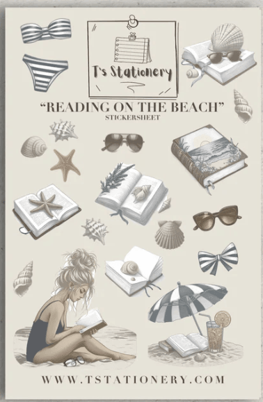 T's Stationery - Reading on the Beach - Sticker Sheet - The Dreamer's Bookshop.