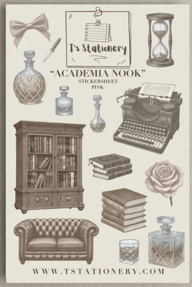 T's Stationery - Academia Nook - Sticker Sheet - The Dreamer's Bookshop.