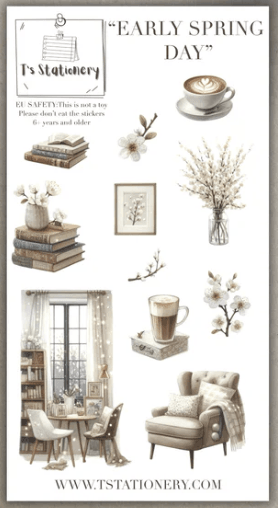 T's Stationery - Early Spring Day - Washi Sticker Sheet - The Dreamer's Bookshop.
