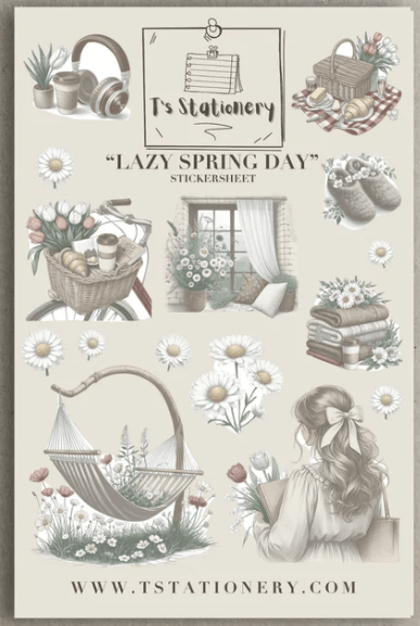 T's Stationery - Lazy Spring Day - Sticker Sheet - The Dreamer's Bookshop.