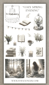 T's Stationery - Cozy Spring Evening - Sticker Sheet - The Dreamer's Bookshop.