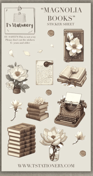 T's Stationery - Magnolia Books - Sticker Sheet - The Dreamer's Bookshop.