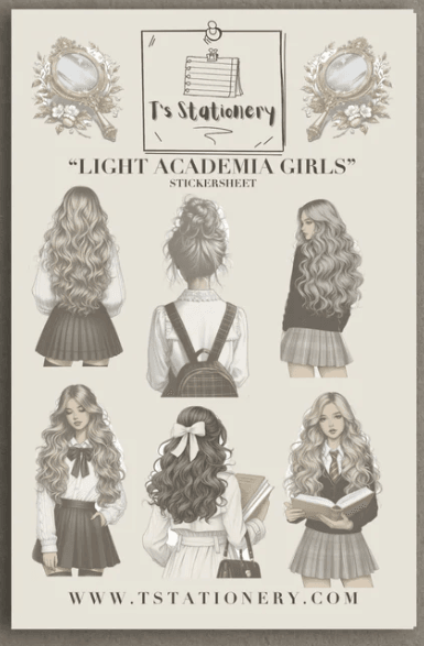 T's Stationery - Light Academia Girls - Sticker Sheet - The Dreamer's Bookshop.