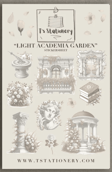 T's Stationery - Light Academia Garden - Sticker Sheet - The Dreamer's Bookshop.