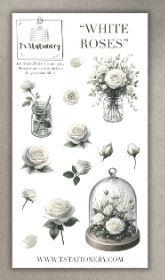 T's Stationery - White Roses - Sticker Sheet - The Dreamer's Bookshop.