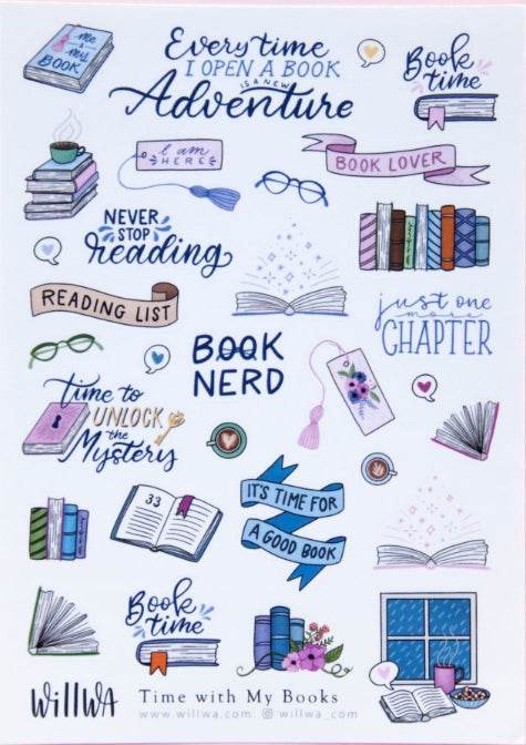 Willwa - Time with My Books - Sticker Sheet - The Dreamer's Bookshop.