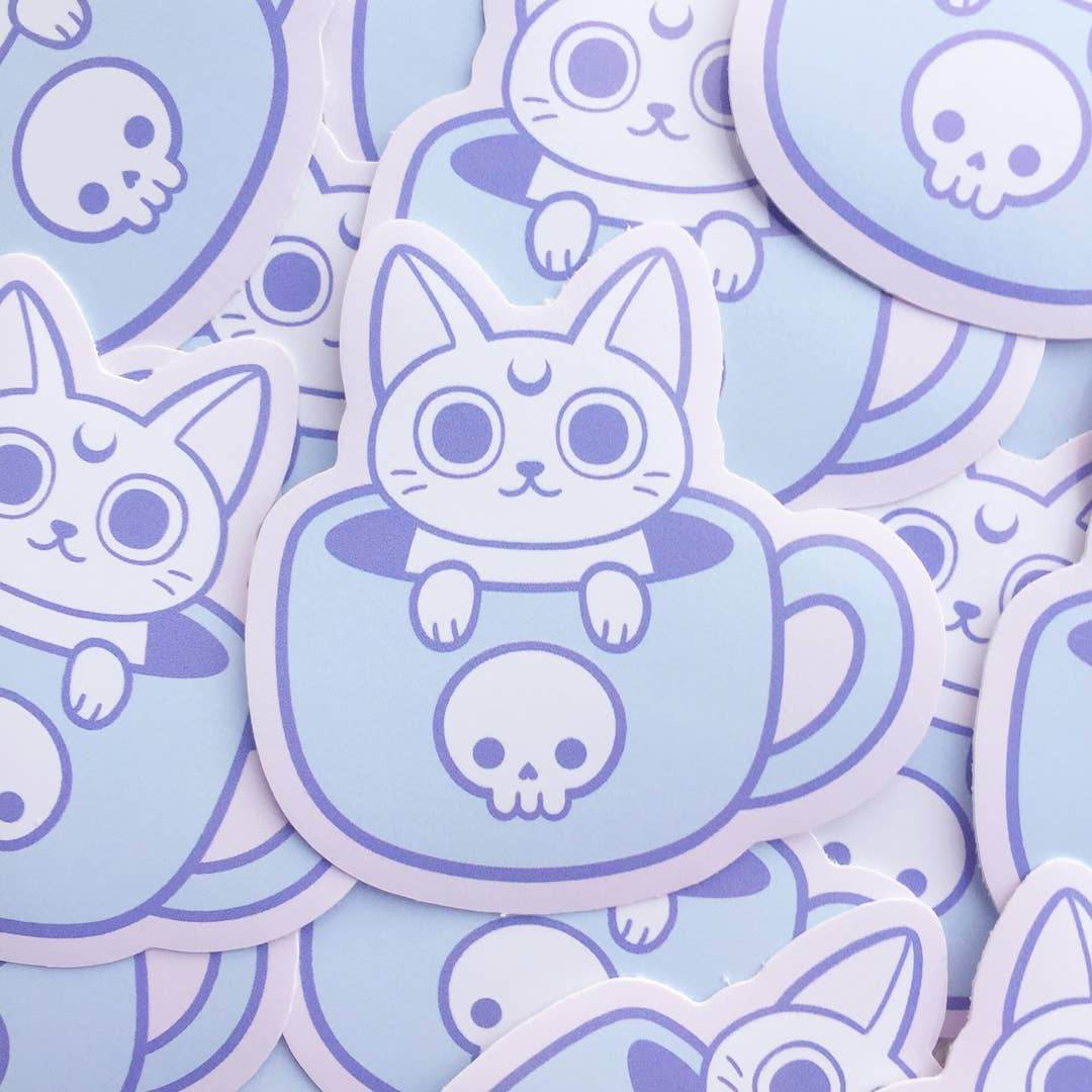 Nikury - White Meowgic | Theemok Cat Vinyl Sticker - The Dreamer's Bookshop.