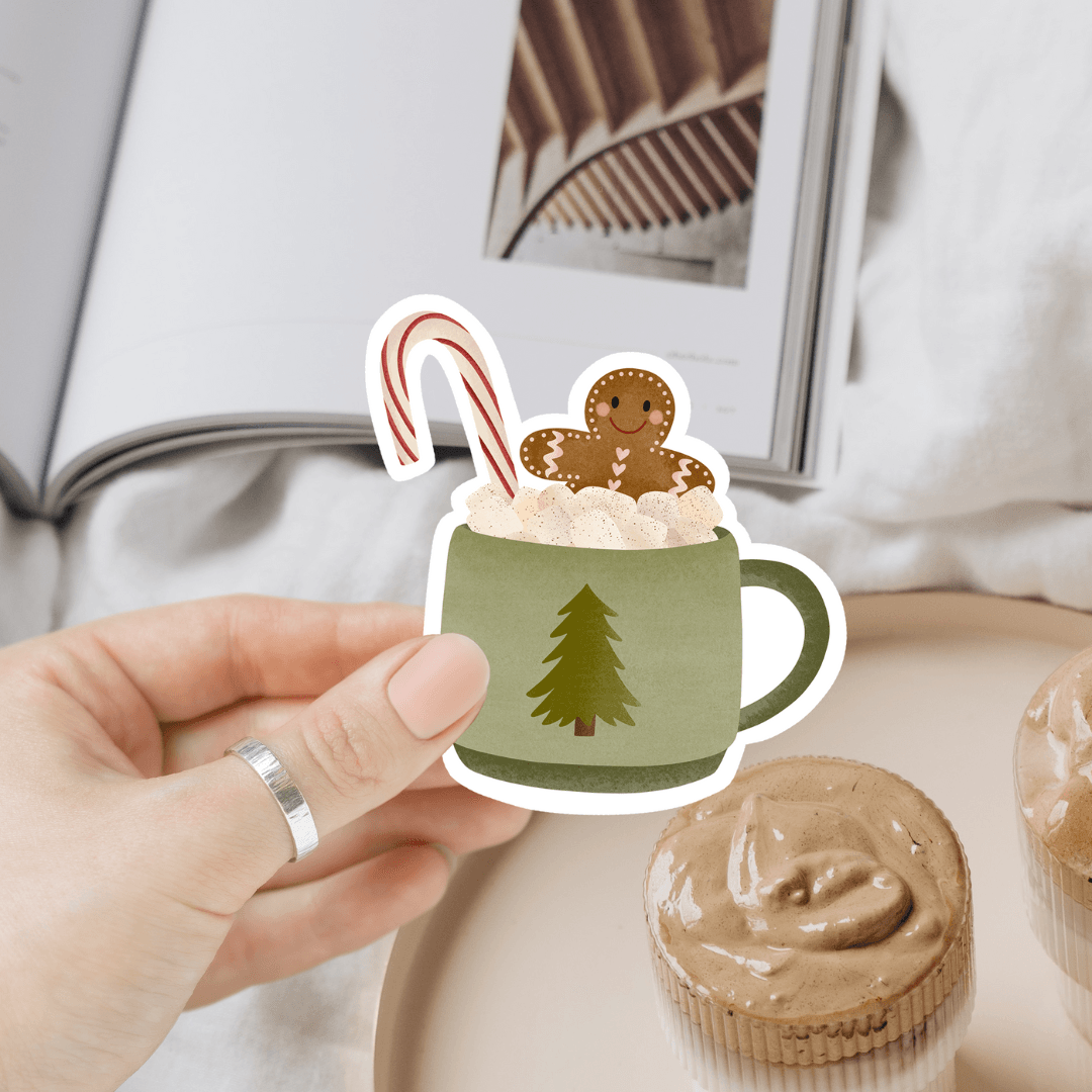 Tilda&Theo - Vinylsticker met warme chocolademelk voor Kerstmis - kerstmok - The Dreamer's Bookshop.