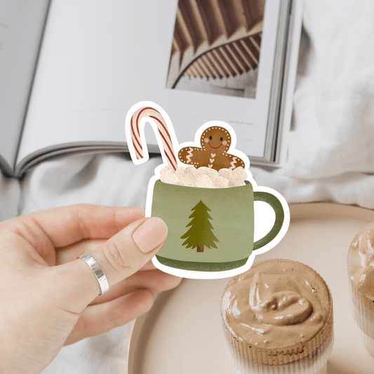 Tilda&Theo - Vinylsticker met warme chocolademelk voor Kerstmis - kerstmok - The Dreamer's Bookshop.