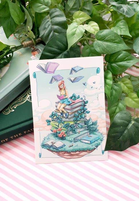 Dreamchaserart - A Bookies Dream postkaart - The Dreamer's Bookshop.