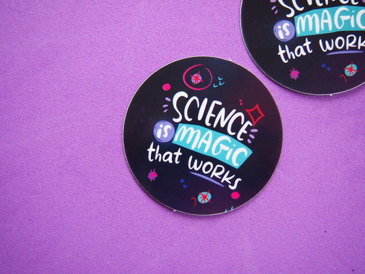 Irene Renon illustrations - Wetenschapsstickers, laptopsticker, wetenschap is magie die werkt - The Dreamer's Bookshop.