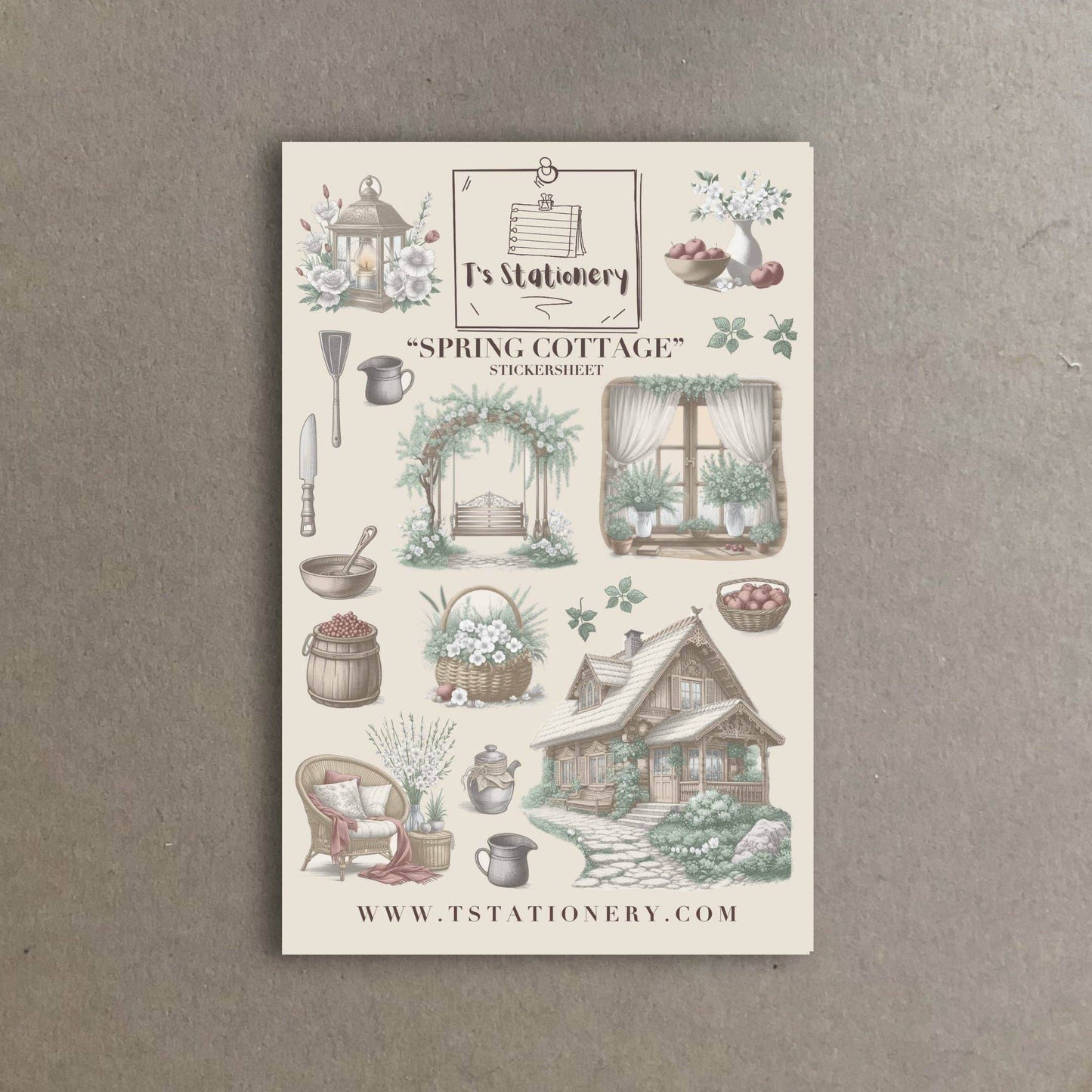 T's Stationery - Stickervel „Spring Cottage” - The Dreamer's Bookshop.