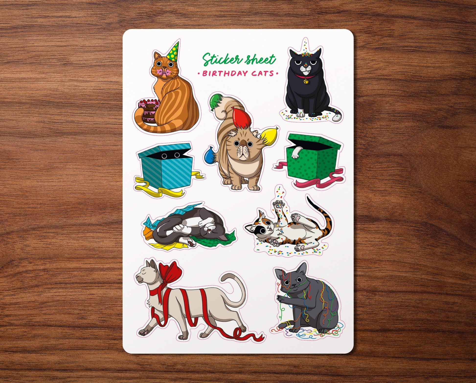 Stickervel „Birthday cats” - The Dreamer's Bookshop.