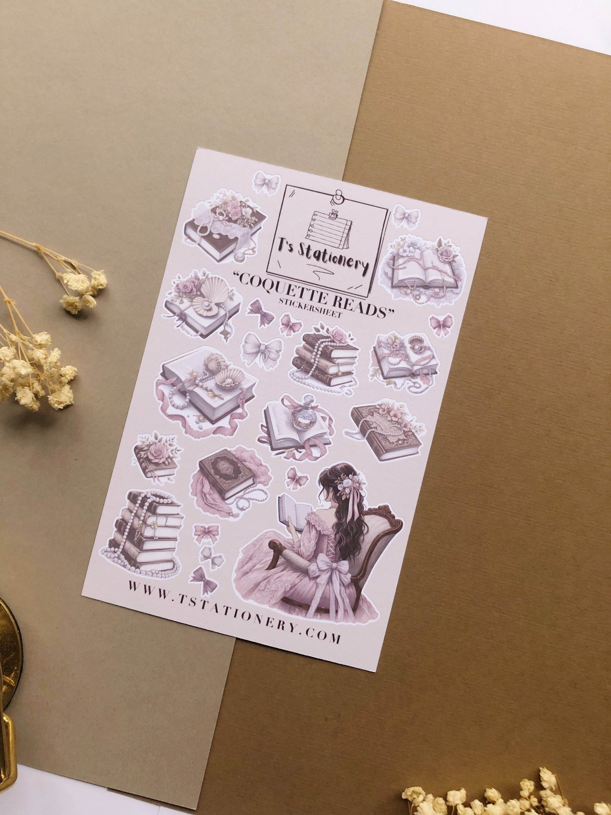 T's Stationery - Stickervel „Coquette Reads” - The Dreamer's Bookshop.
