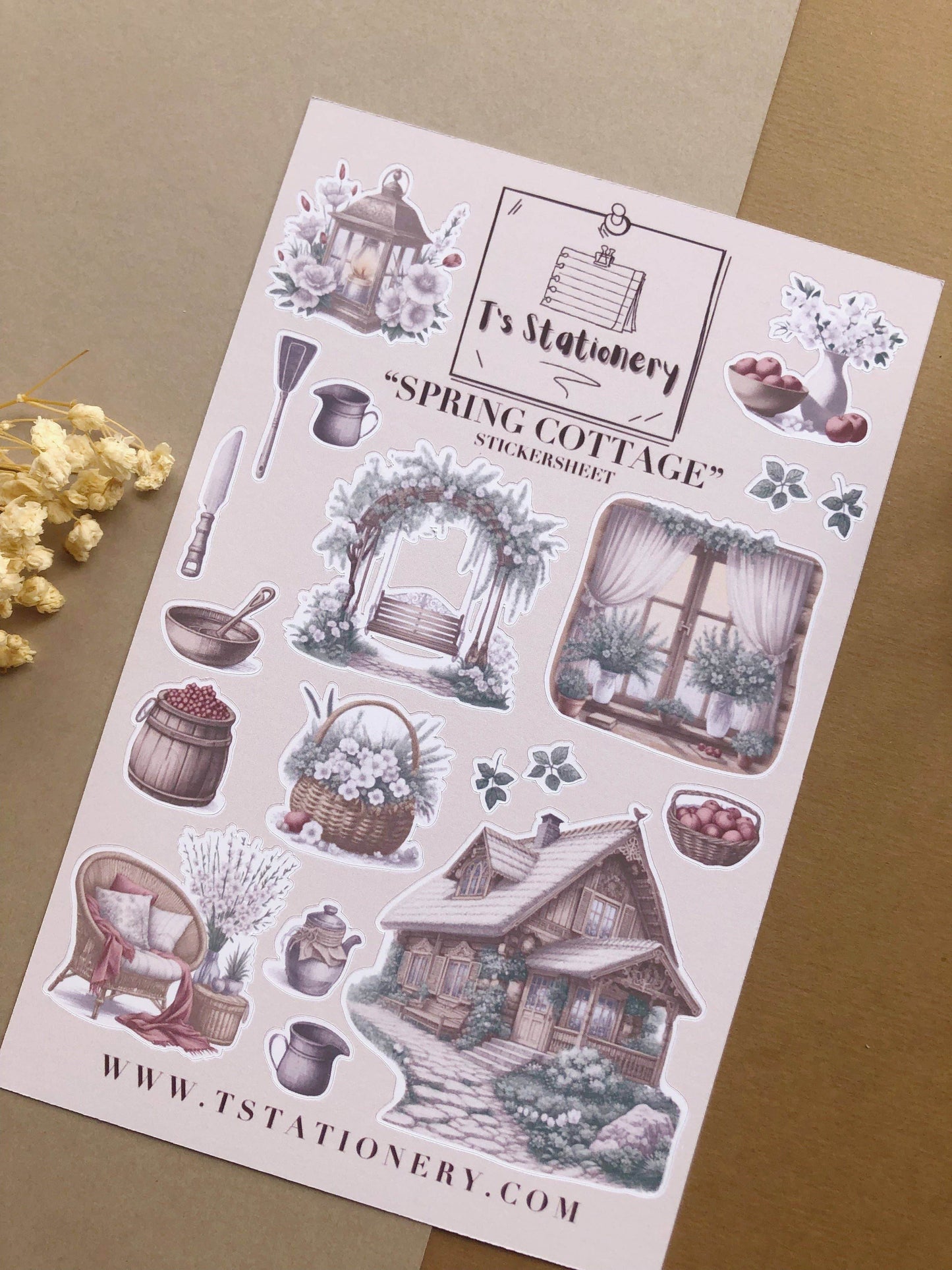 T's Stationery - Stickervel „Spring Cottage” - The Dreamer's Bookshop.