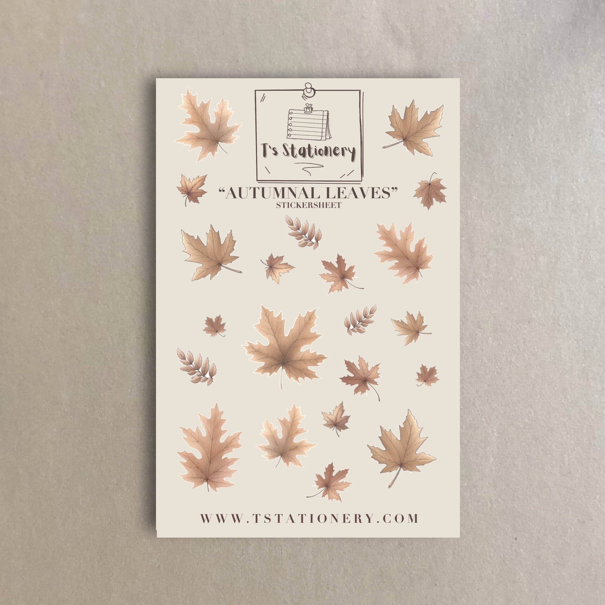 T's Stationery - Stickervel „Autumnal Leaves” in goudfolie (kastanjebruin) - The Dreamer's Bookshop.