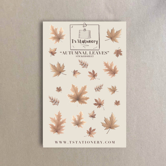 T's Stationery - Stickervel „Autumnal Leaves” in goudfolie (kastanjebruin) - The Dreamer's Bookshop.
