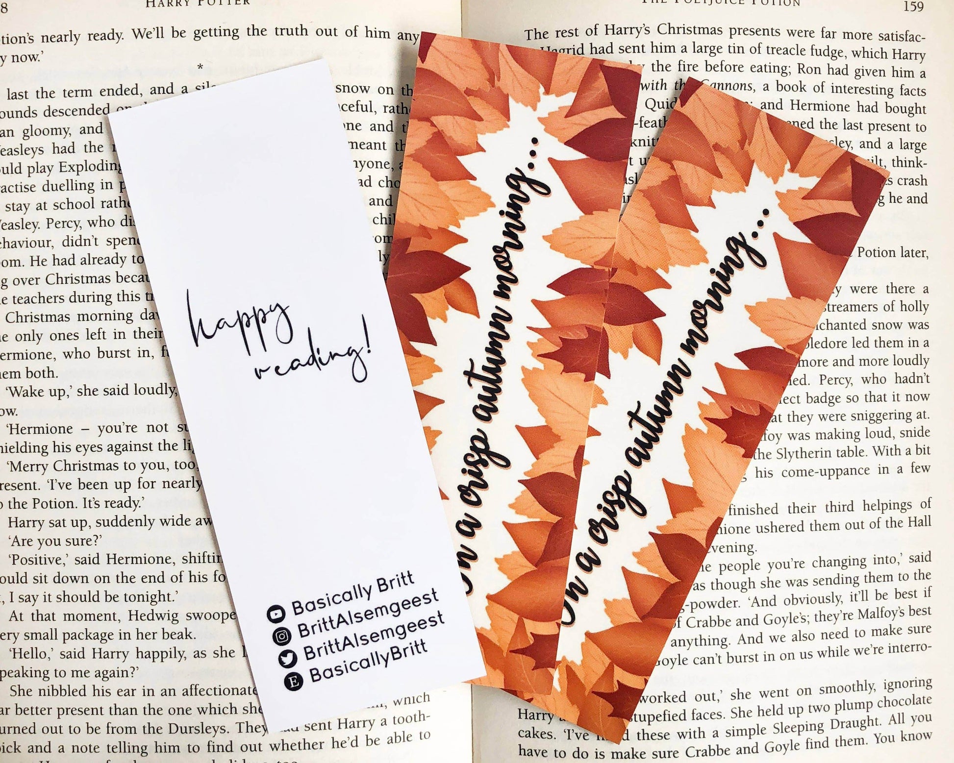 Basically Britt - Orange Autumn Leaves Bookmark with Cozy Fall Vibes - The Dreamer's Bookshop.