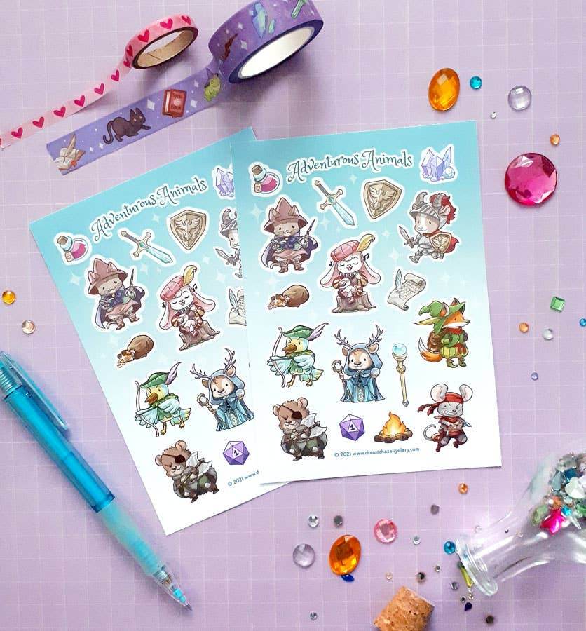 Dreamchaserart - Stickervel voor avontuurlijke dieren - The Dreamer's Bookshop.