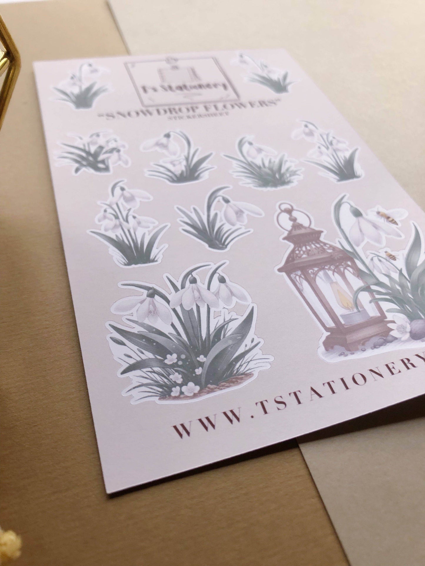 T's Stationery - Stickervel „Snowdrop Flowers” - The Dreamer's Bookshop.