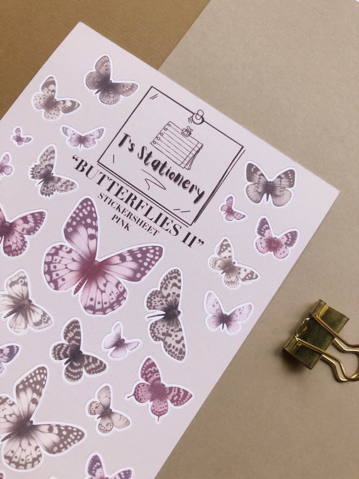 T's Stationery - Stickervel „Butterflies II (roze)” - The Dreamer's Bookshop.
